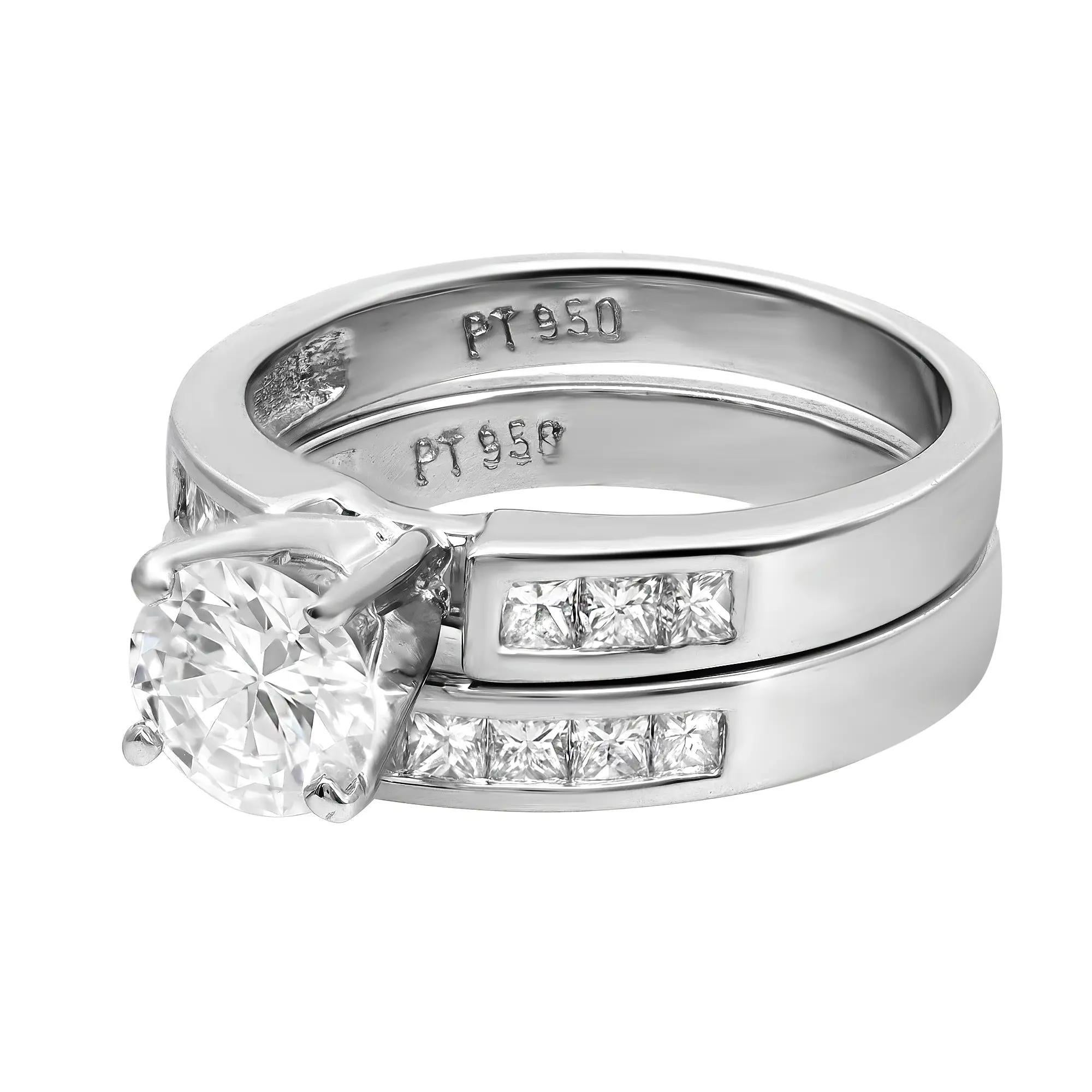 Modern GIA Certified Round Cut Diamond Engagement Ring Set Platinum 0.79Cttw Size 5.5 For Sale