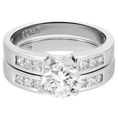 GIA Certified Round Cut Diamond Engagement Ring Set Platinum 0.79Cttw Size 5.5