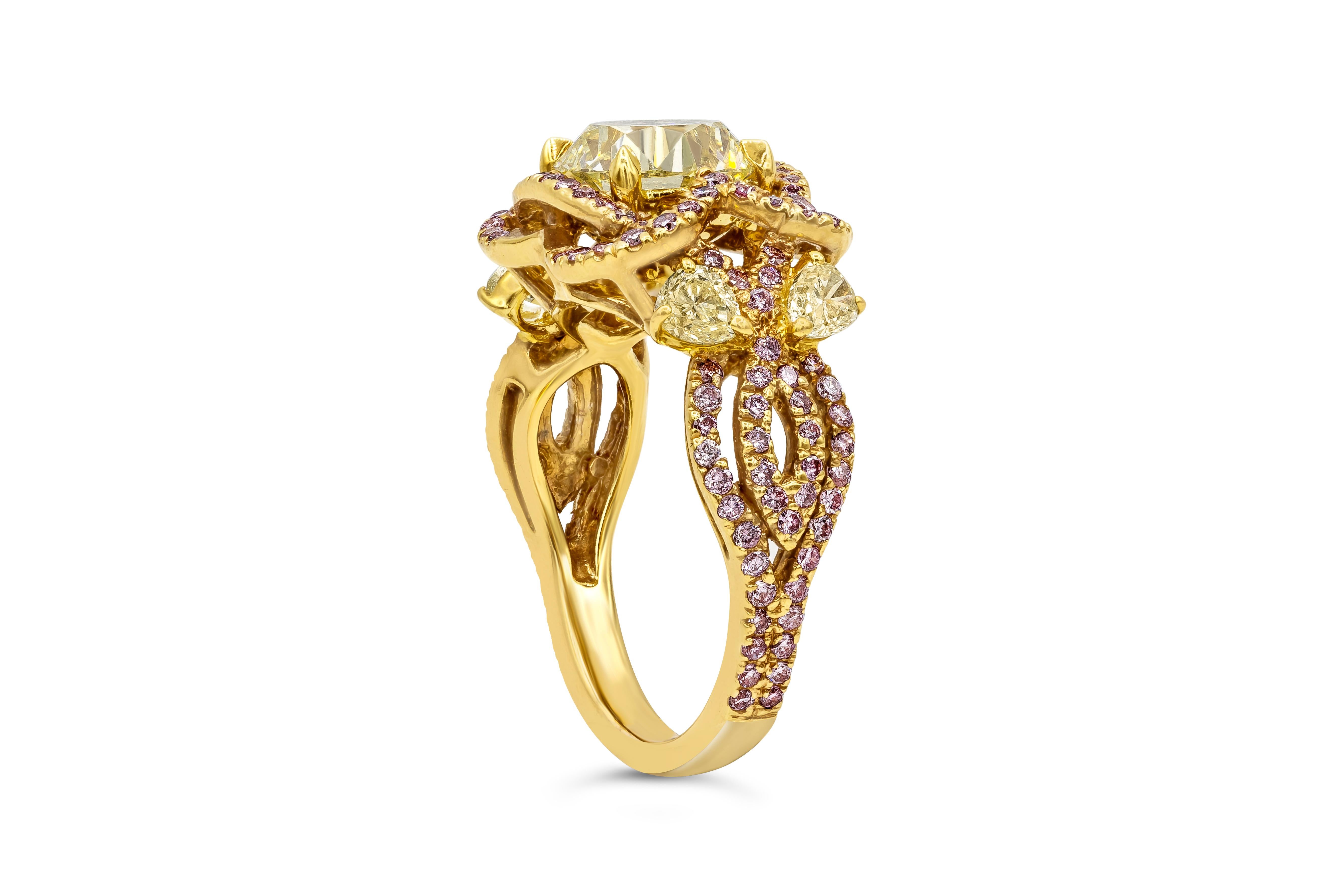 Contemporain Bague de fiançailles en diamants jaunes et roses intenses de 1,97 carat de taille mixte en vente