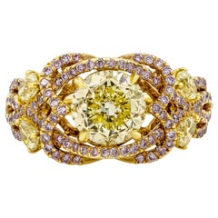 1.97 Carats Mixed Cut Fancy Intense Yellow and Pink Diamond Engagement Ring