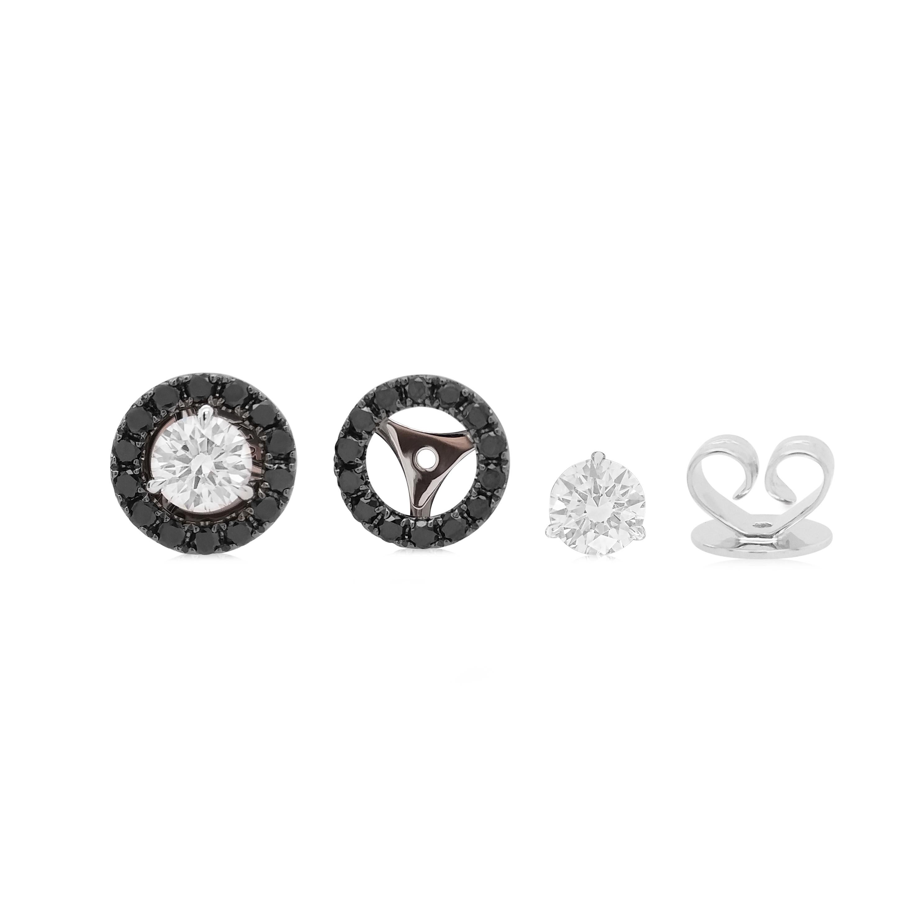 Moderno GIA Certified Round Cut White Diamond and Black Diamond 18K Gold Earrings in vendita