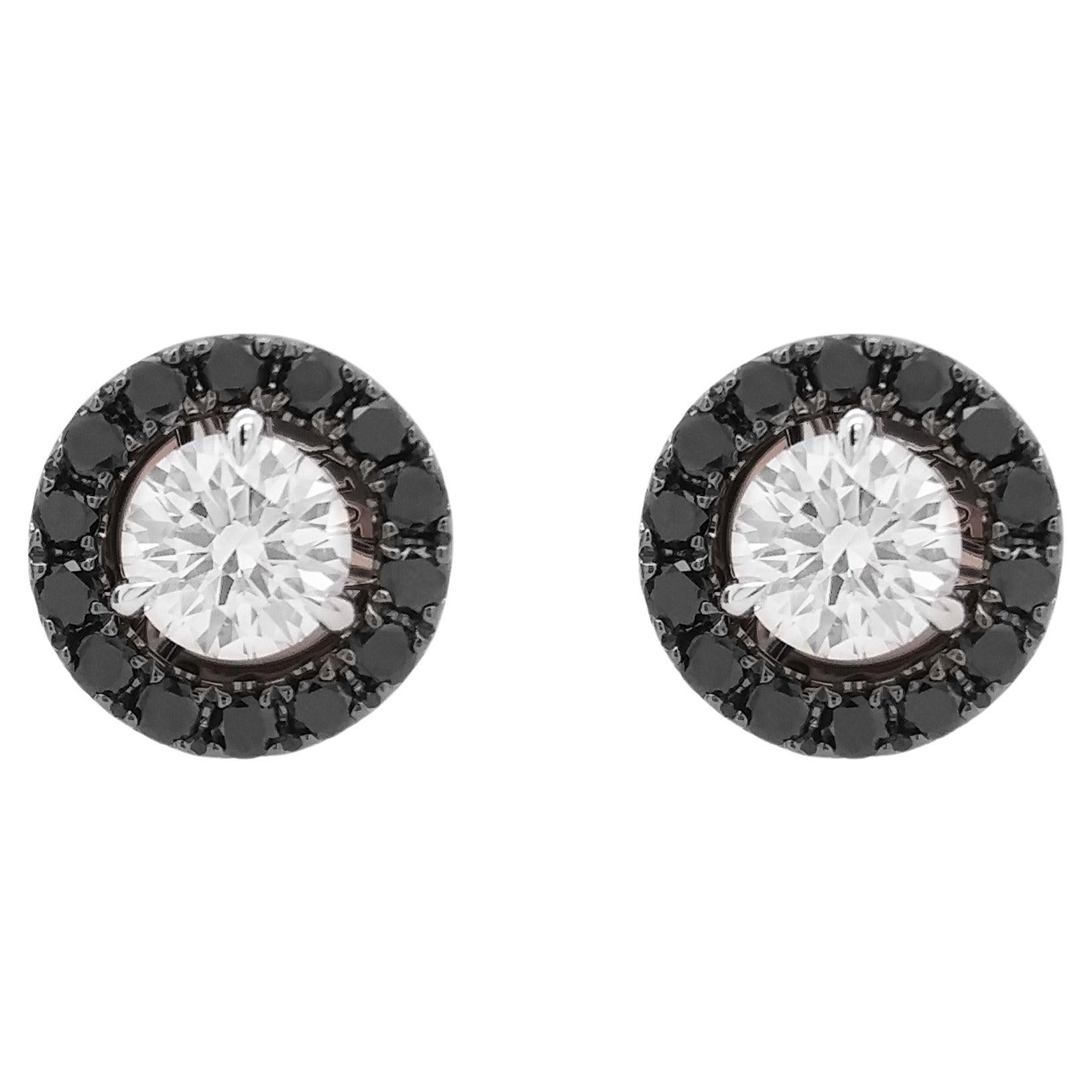 GIA Certified Round Cut White Diamond and Black Diamond 18K Gold Earrings