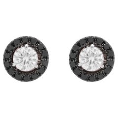 GIA Certified Round Cut White Diamond and Black Diamond 18K Gold Earrings