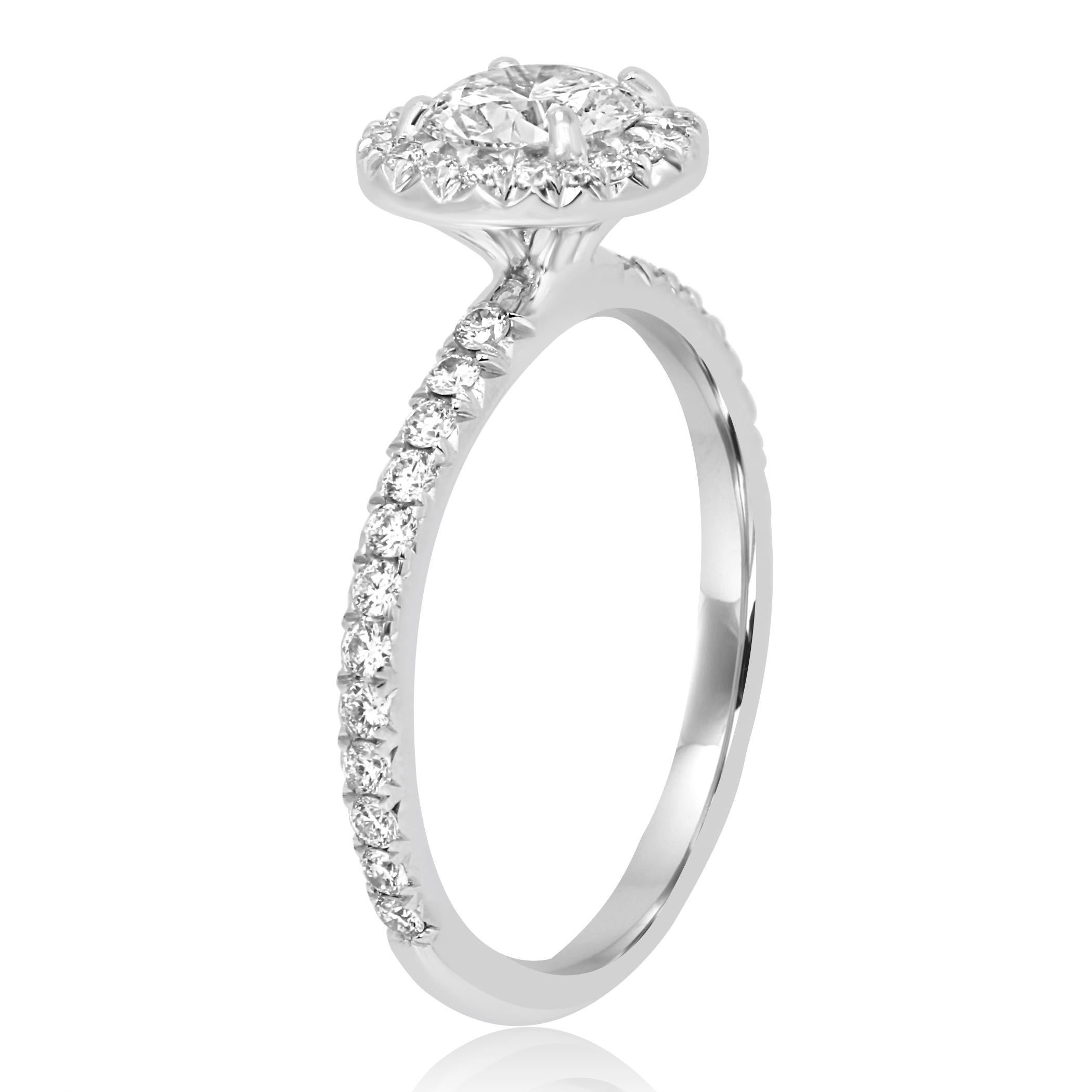Round Cut GIA Certified Round Diamond 0.70 Carat Halo Gold Platinum Engagement Bridal Ring