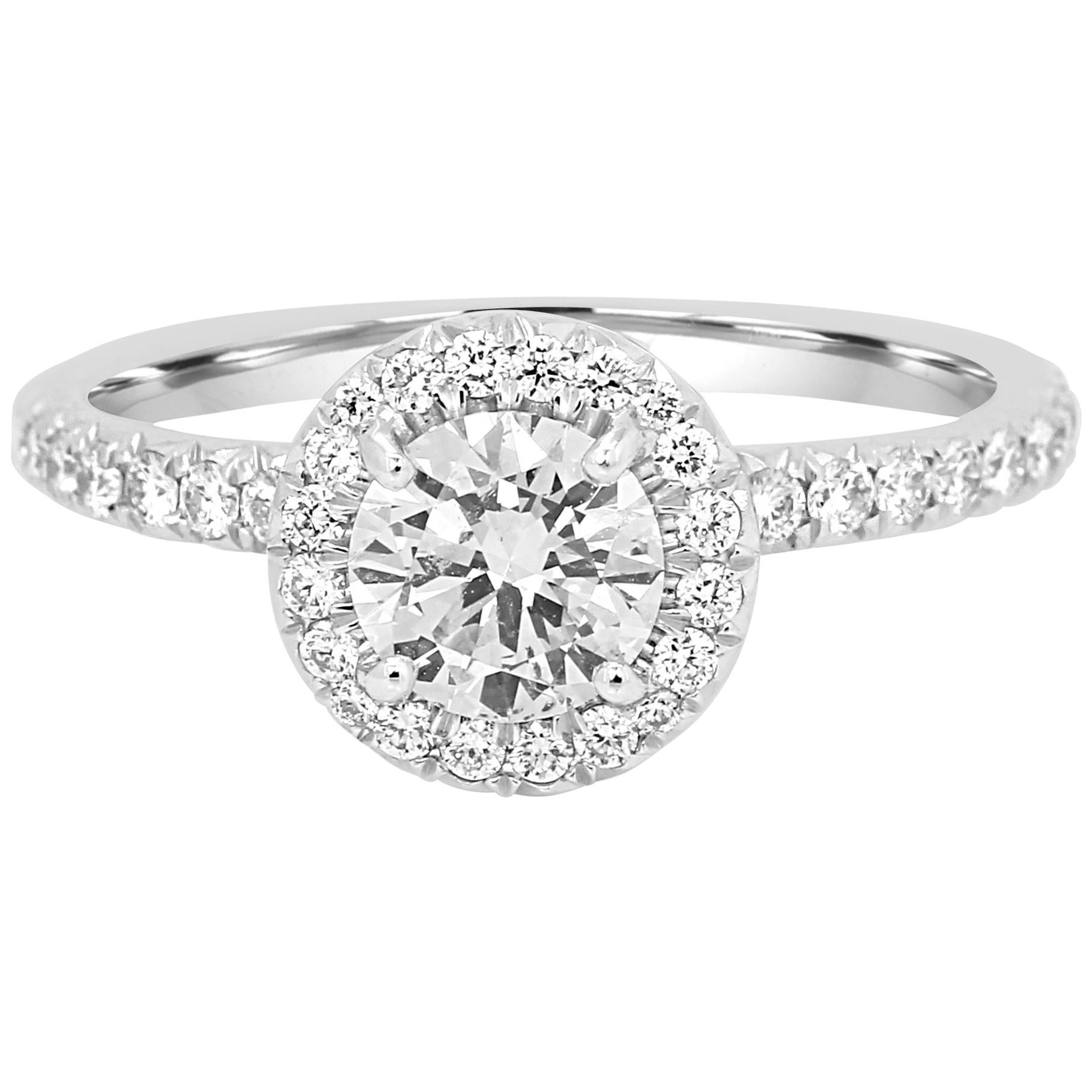 GIA Certified Round Diamond 0.70 Carat Halo Gold Platinum Engagement Bridal Ring