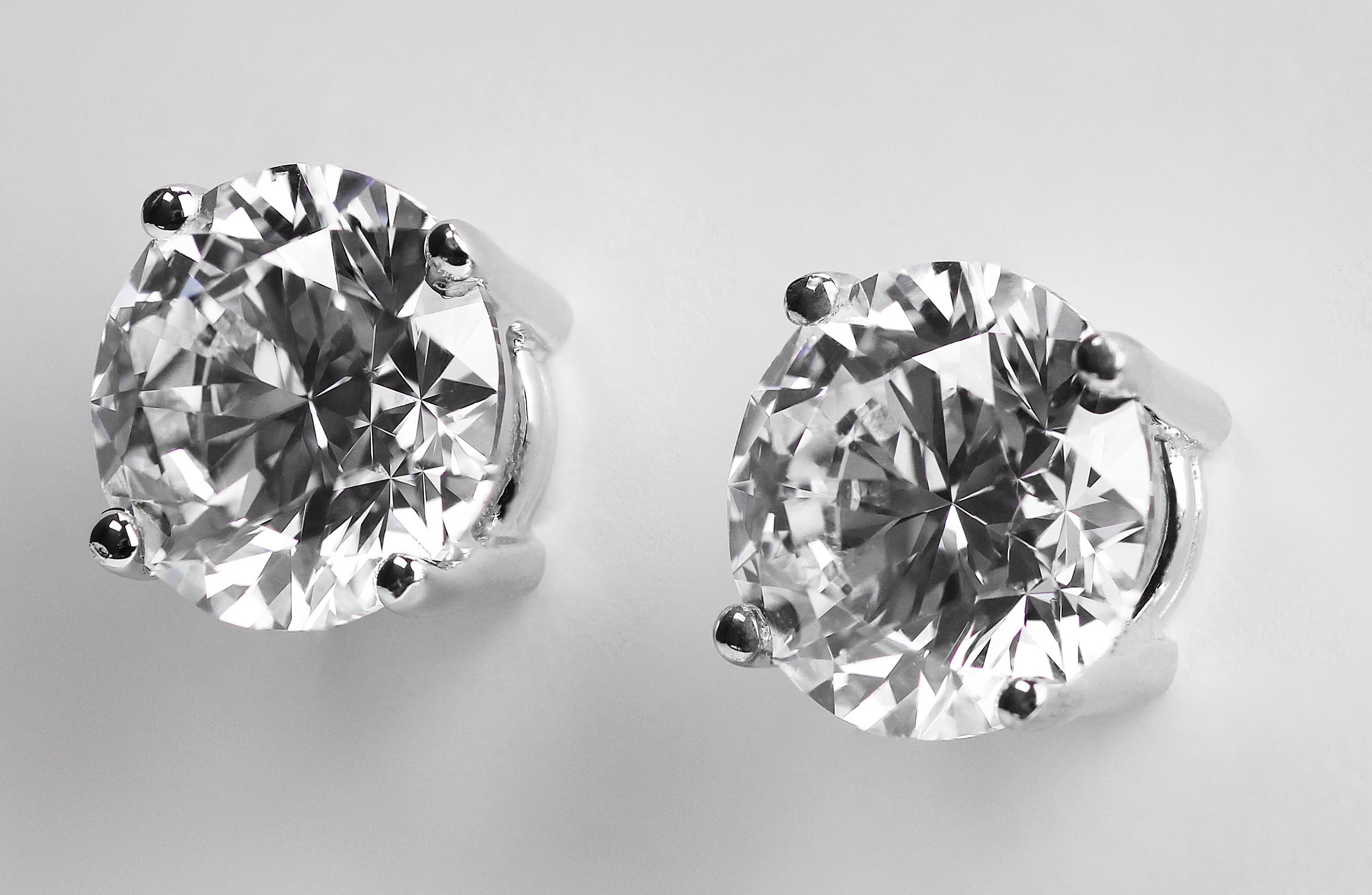 Round Cut GIA Certified Round Diamond 3.59 Ct D VS2 Single Stone Solitaire Stud Earrings