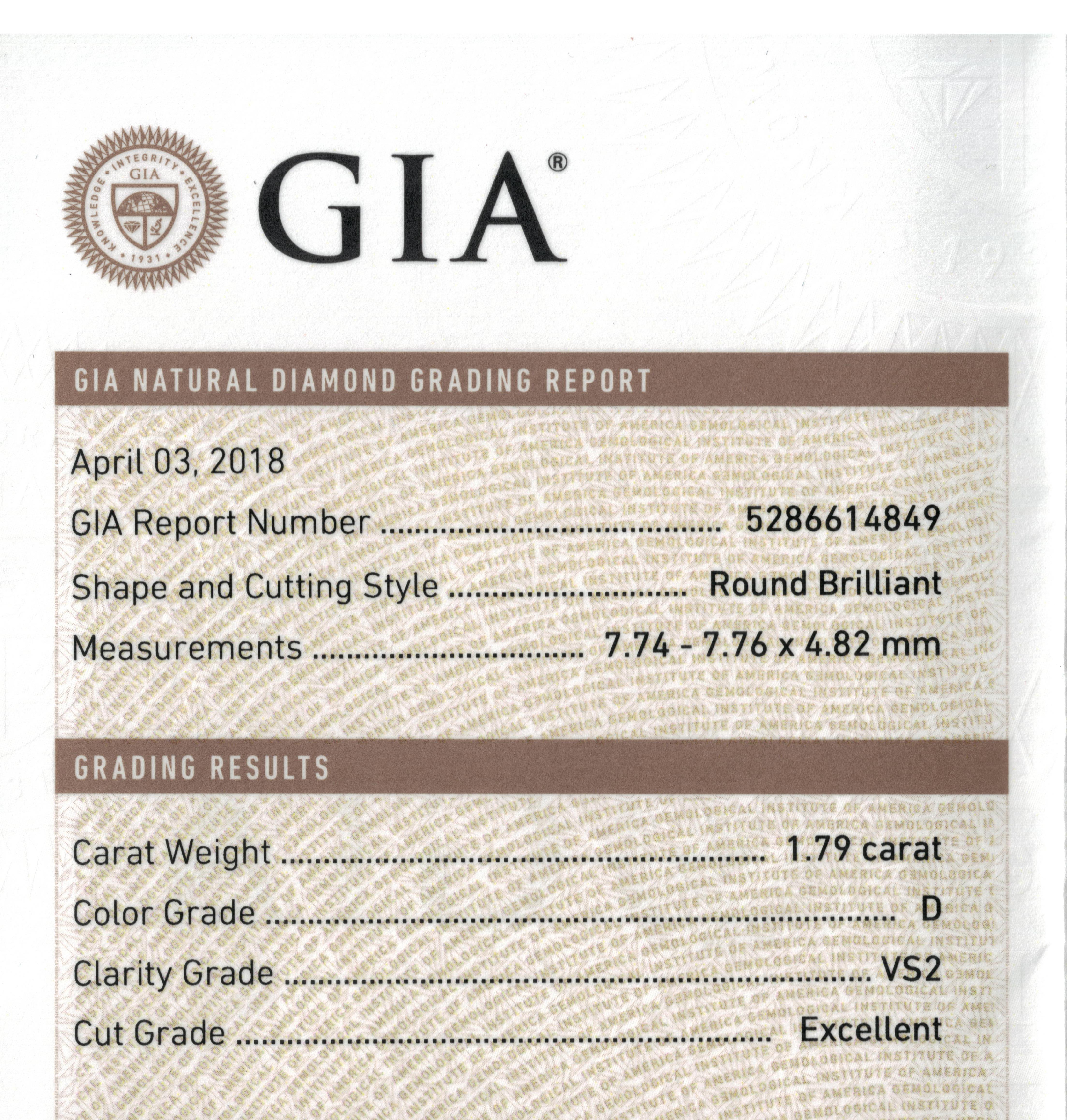 Women's or Men's GIA Certified Round Diamond 3.59 Ct D VS2 Single Stone Solitaire Stud Earrings