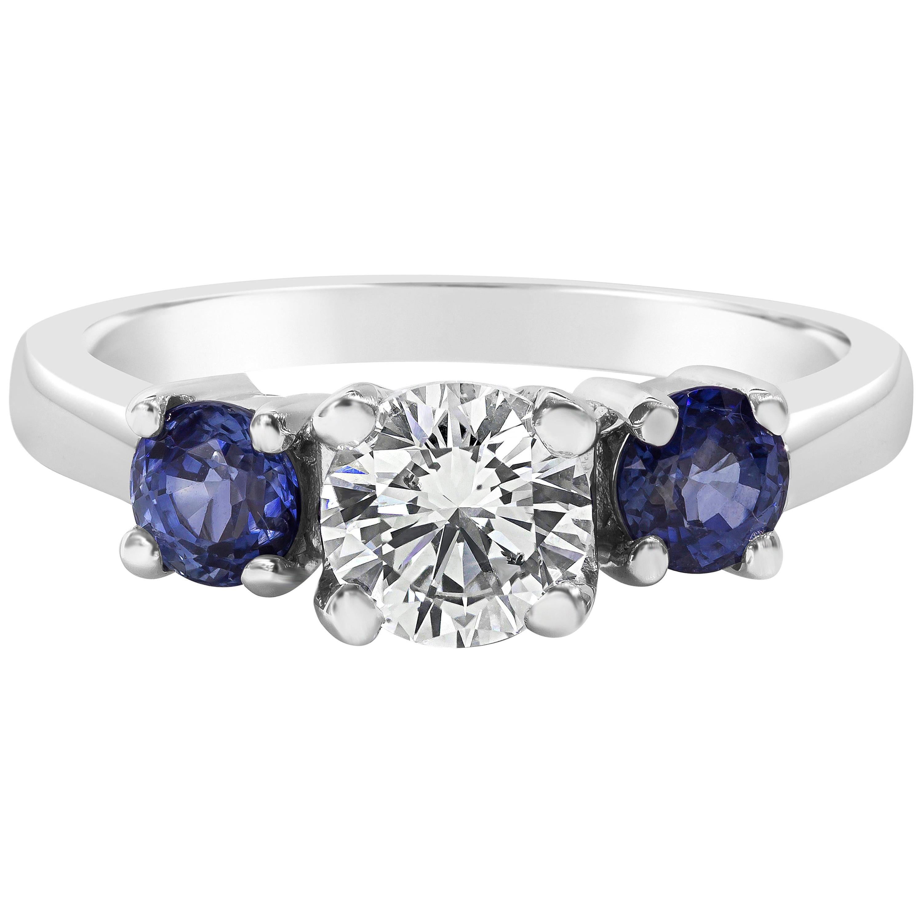 Roman Malakov, Round Diamond and Blue Sapphire Three-Stone Engagement Ring