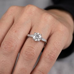 GIA Certified Round Diamond and Tapered Baguette Engagement Ring