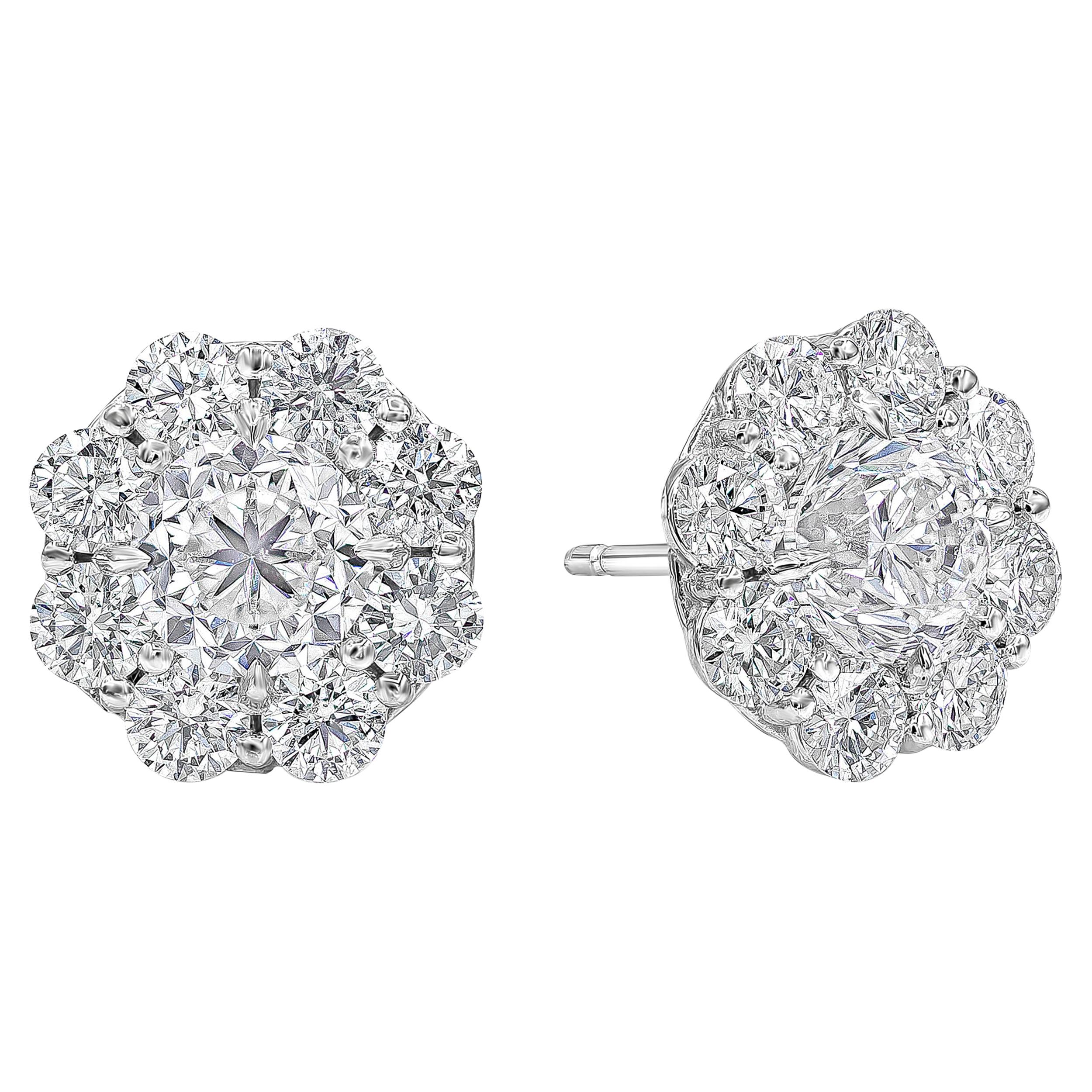 GIA Certified 2.00 Carat Total Round Brilliant Diamond Cluster Stud Earrings