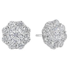 Pendientes de racimo de diamantes brillantes redondos con certificado GIA de 2,00 quilates totales