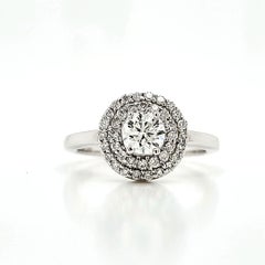 GIA Certified Round Diamond Cts 0.50 with Two-Row Halo Engagement Ring in 18k