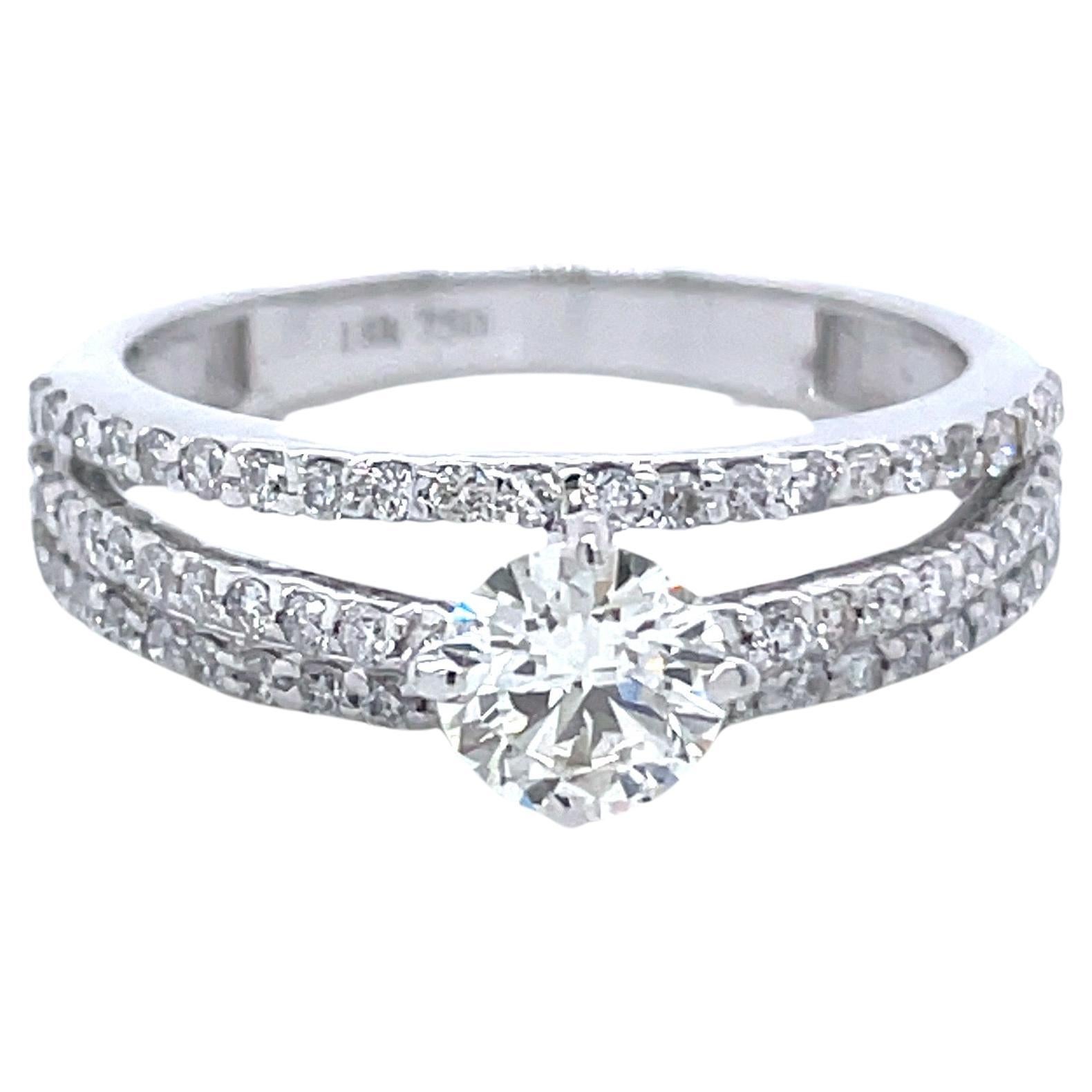 GIA Certified Round Diamond Cts 0.55 with Three Row Split Shank Engagement Ring