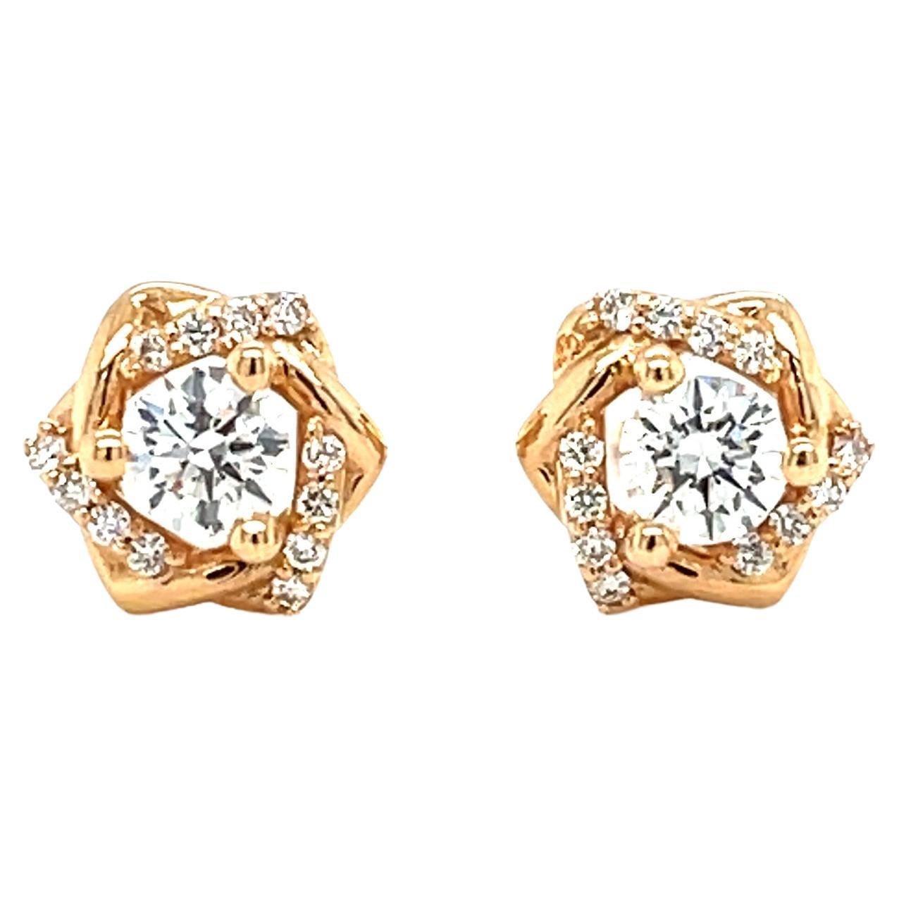 Pair of E VVS2 Round Diamonds 0.62 Carats in 18K Rose Gold  GIA Certified For Sale