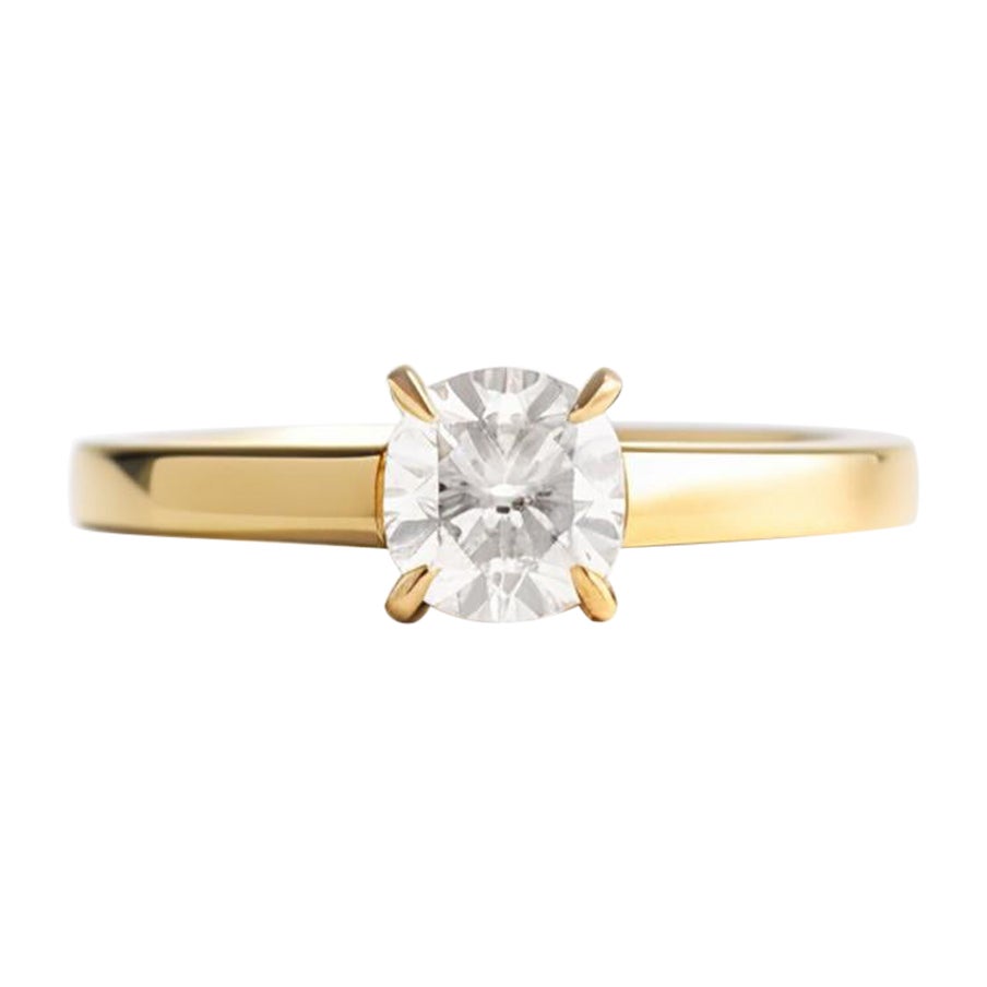 Anillo de compromiso de oro amarillo de dieciocho quilates con diamante redondo certificado por GIA en venta
