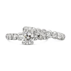 GIA Certified 0.77 Carat Round Cut Diamond Engagement Ring & Wedding Band Set