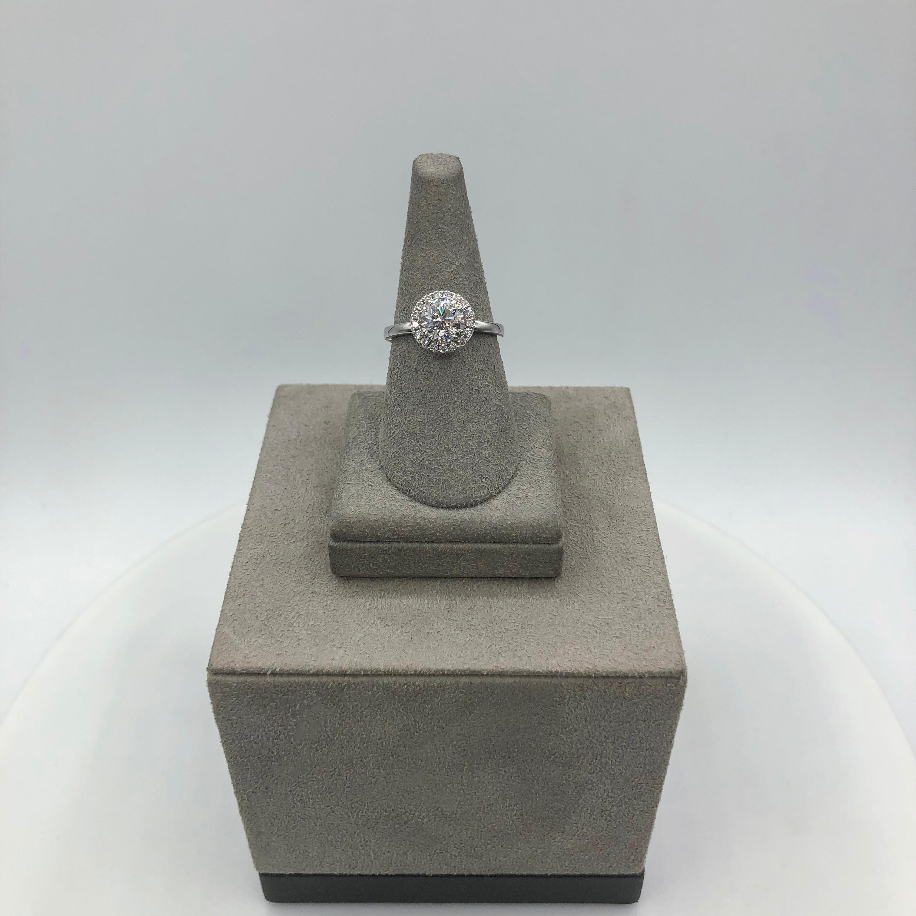 Round Cut GIA Certified 1.20 Carats Round Brilliant Cut Diamond Halo Engagement Ring For Sale