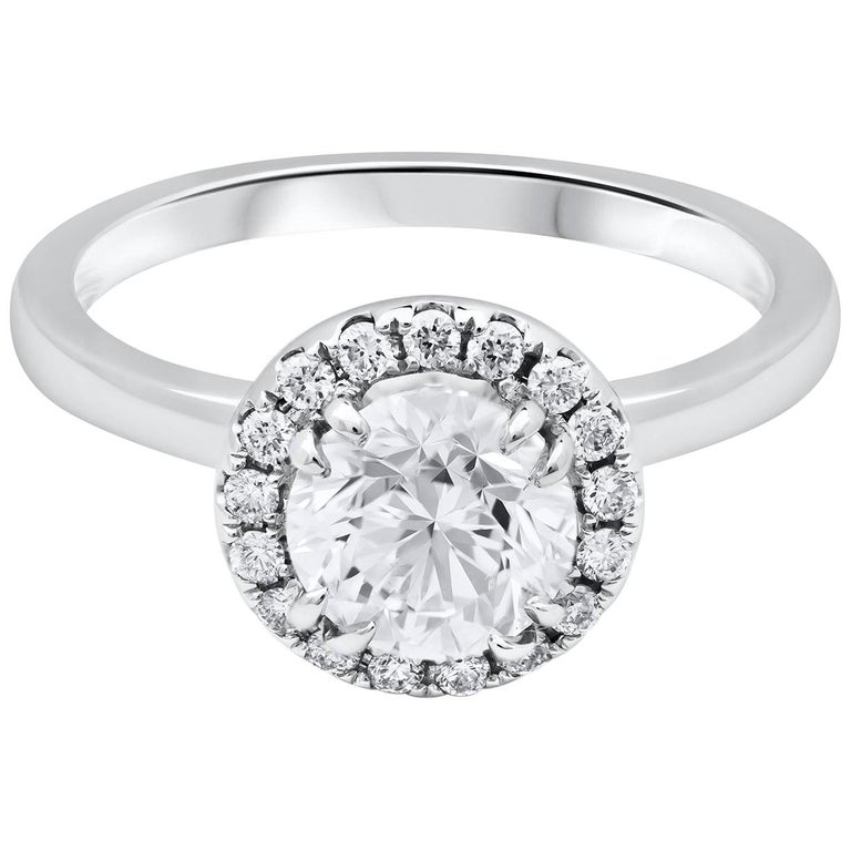 GIA Certified Round Diamond Halo Engagement Ring For Sale at 1stDibs