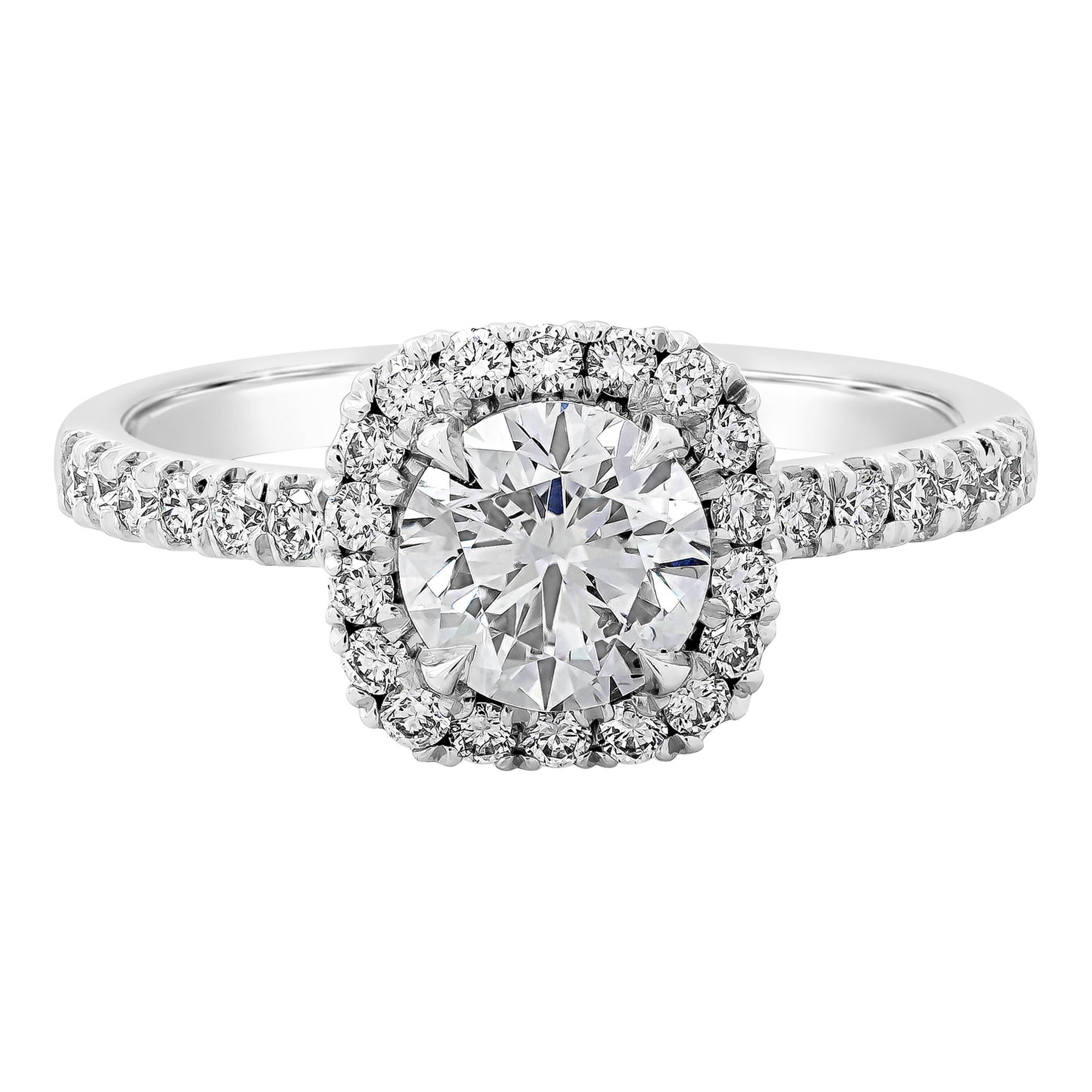 Verlobungsring mit GIA-zertifiziertem 1.01 Karat rundem Diamant-Halo im Brillantschliff