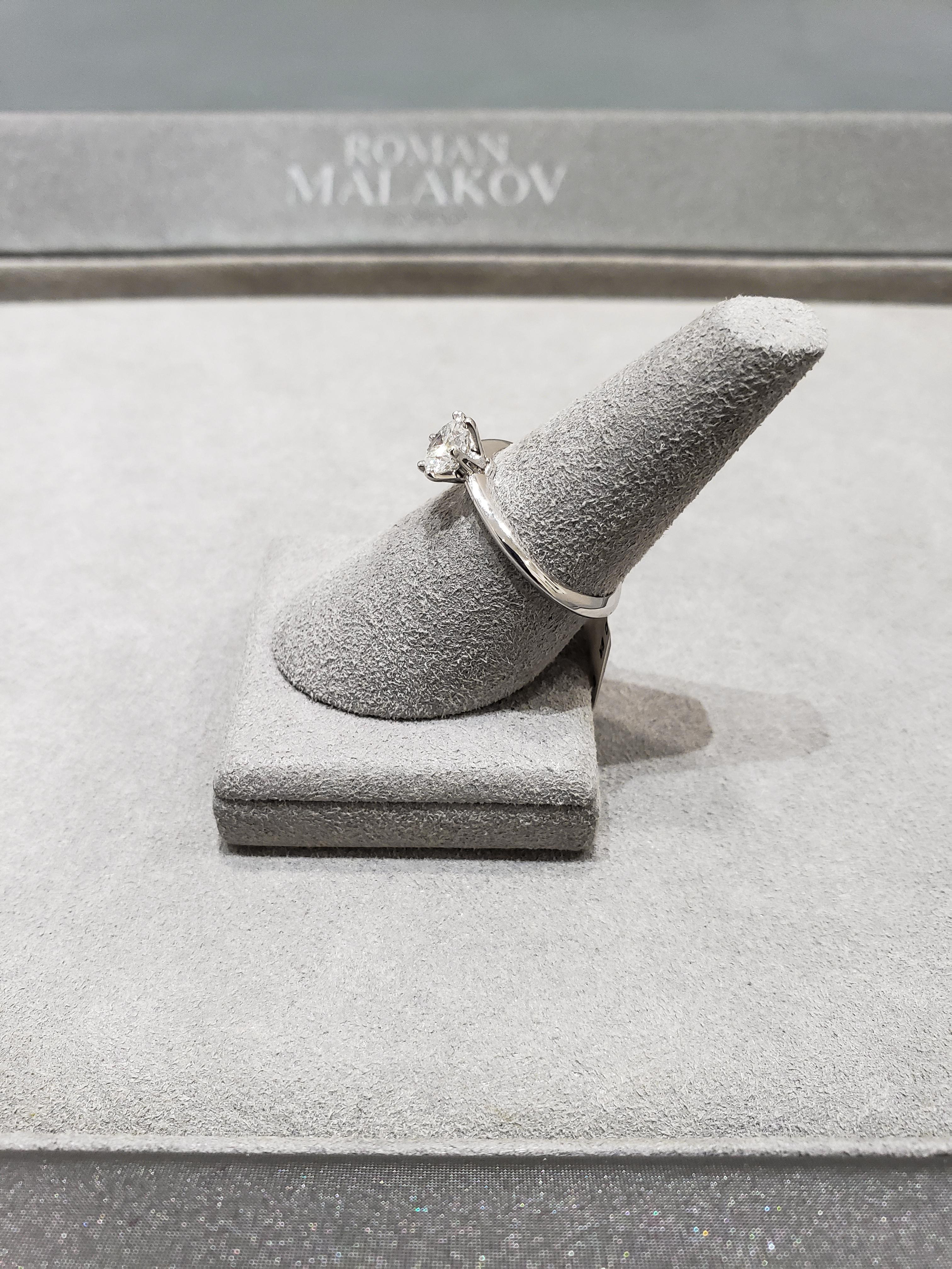 Contemporary Roman Malakov, GIA Certified Round Diamond Knife-Edge Solitaire Engagement Ring