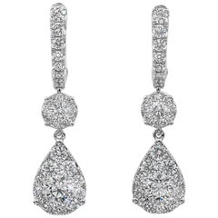 Roman Malakov, GIA Certified Round Diamond Pear-Shaped Dangle Earrings