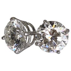 GIA Certified Round Diamond Solitaire Diamond Earrings 4.12 Carat Total Weight