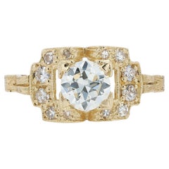 Verlobungsring, GIA-zertifizierter runder Diamant Gelbgold Deco