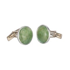 GIA Certified Round Jadeite Jade Gold Men's Cufflinks