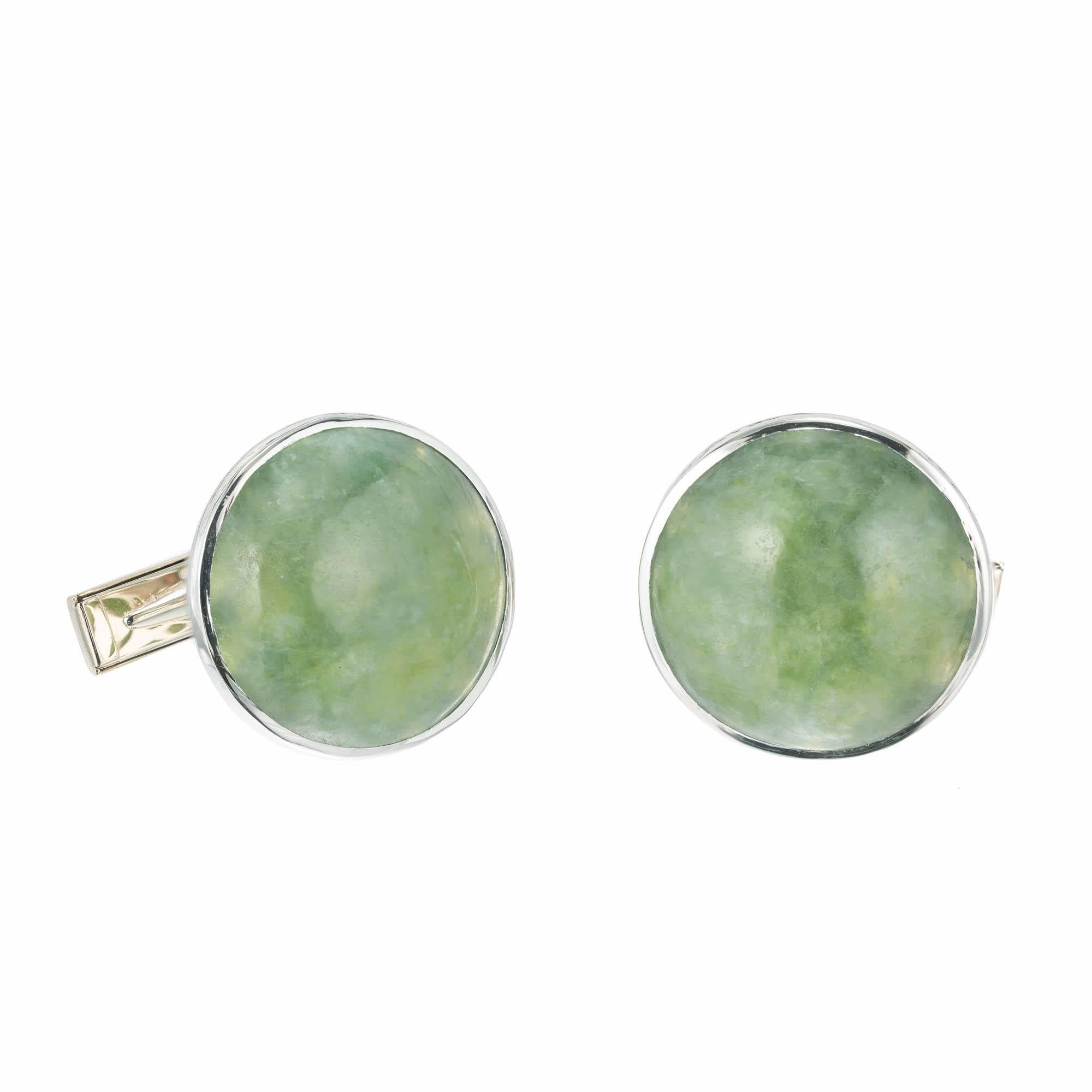 GIA Certified Round Jadeite Jade Gold Men's Cufflinks