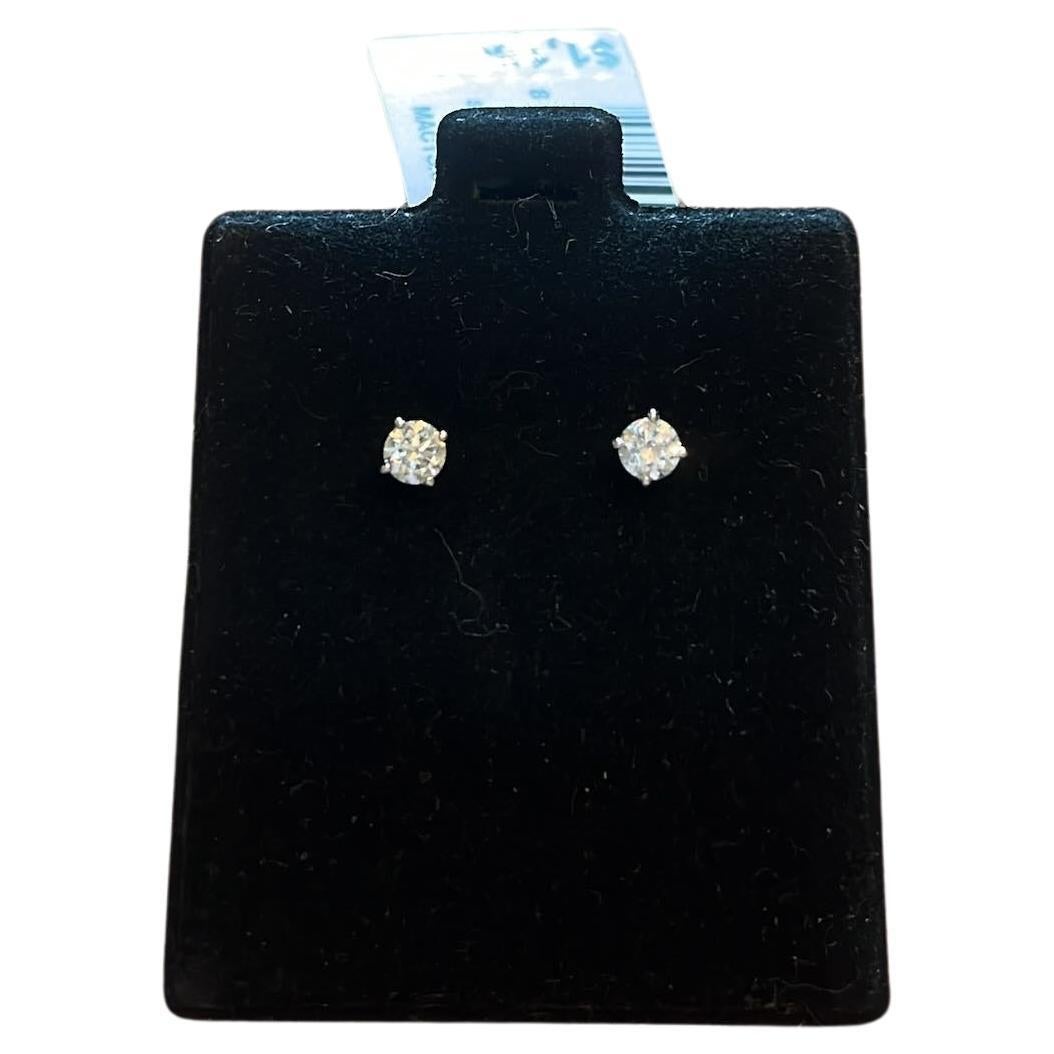 GIA Certified Round Natural Diamond Earrings in 18 K White Gold For Sale