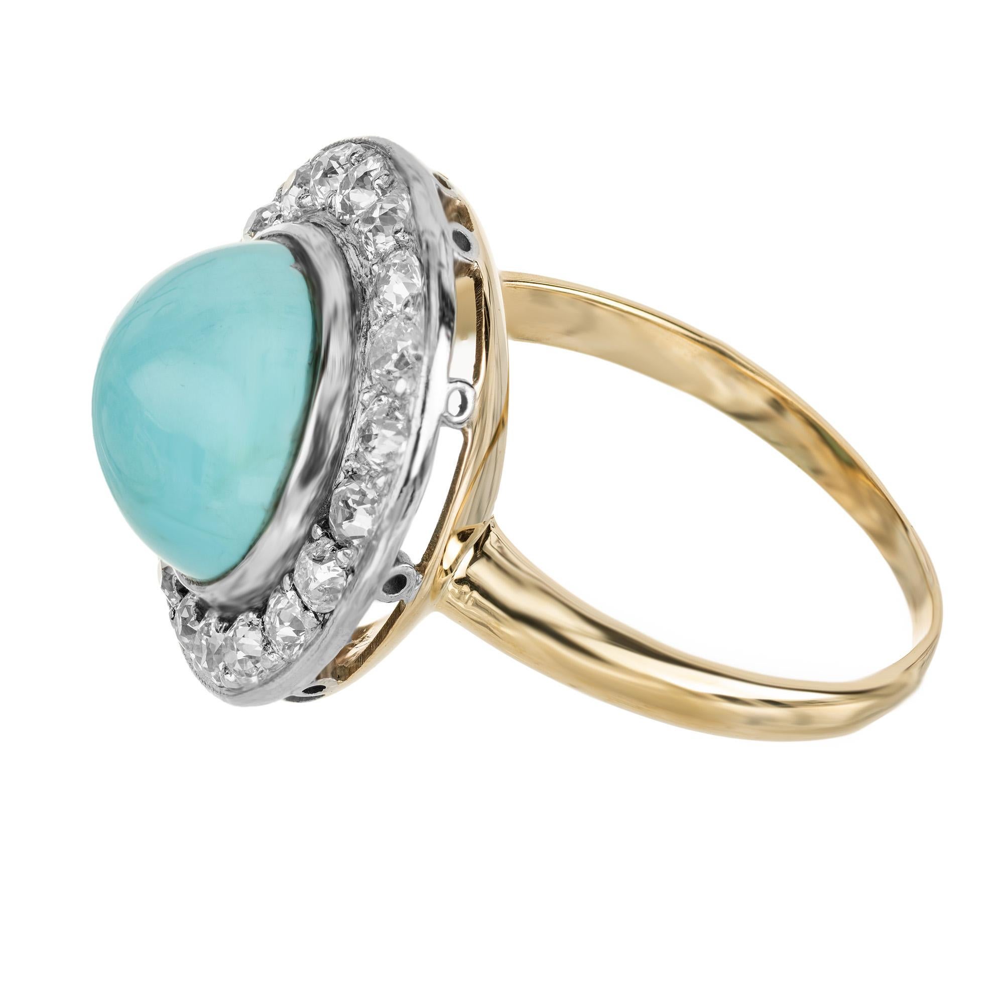 Round Cut GIA Certified Round Turquoise Diamond Halo Platinum Gold Cocktail Ring For Sale