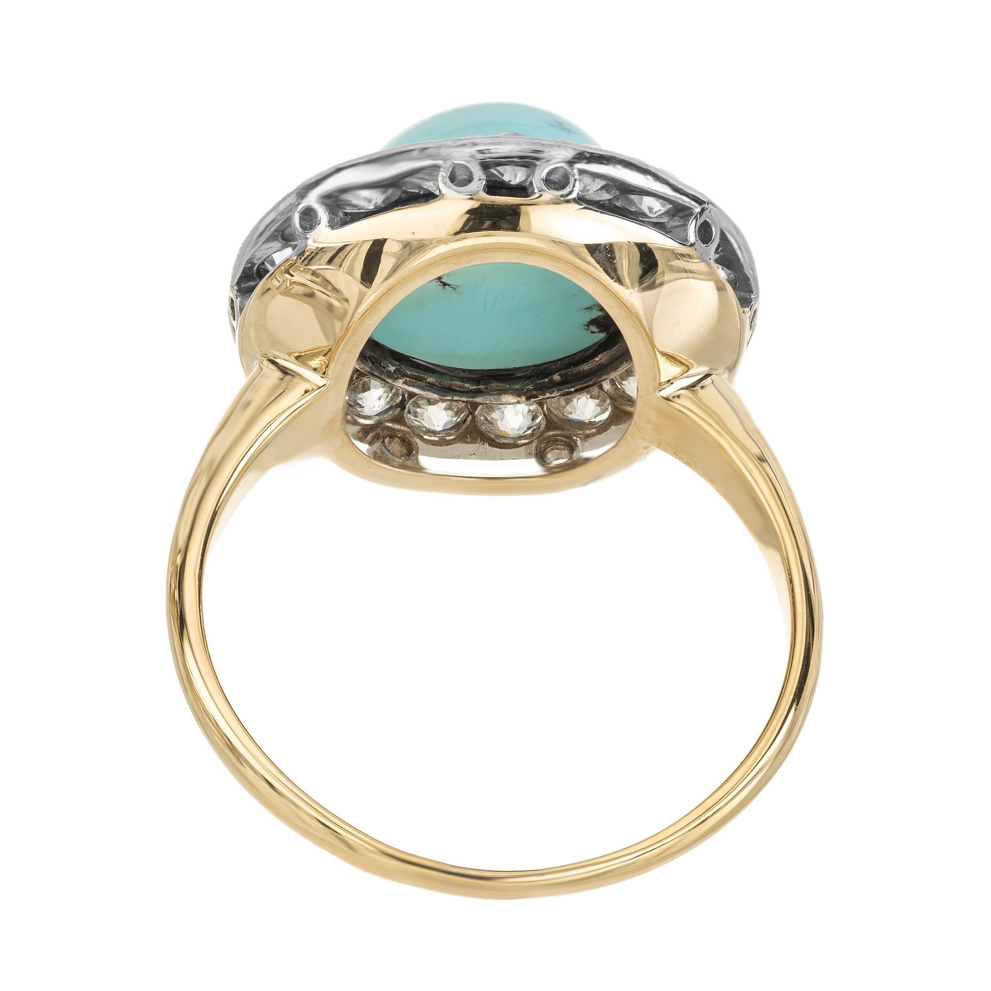 GIA Certified Round Turquoise Diamond Halo Platinum Gold Cocktail Ring In Good Condition For Sale In Stamford, CT