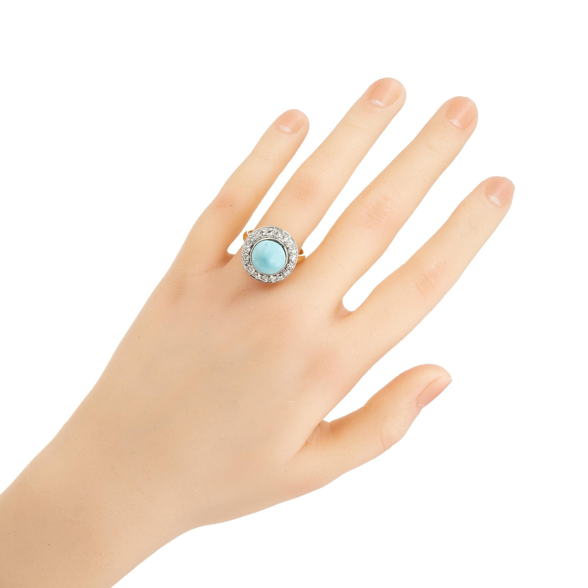 Women's GIA Certified Round Turquoise Diamond Halo Platinum Gold Cocktail Ring For Sale