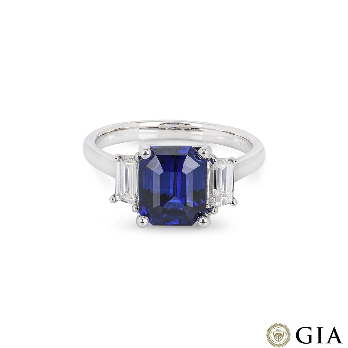 Octagon Cut GIA Certified Royal Blue Sapphire & Diamond Ring 3.04ct For Sale