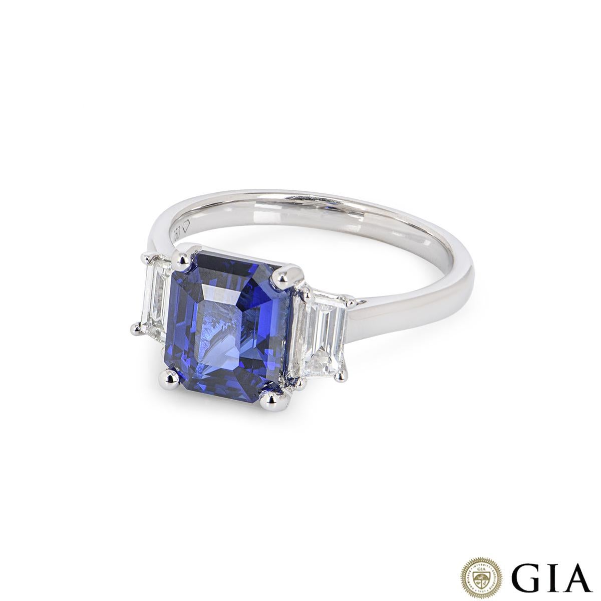 Octagon Cut GIA Certified Royal Blue Sapphire & Diamond Ring 3.04ct
