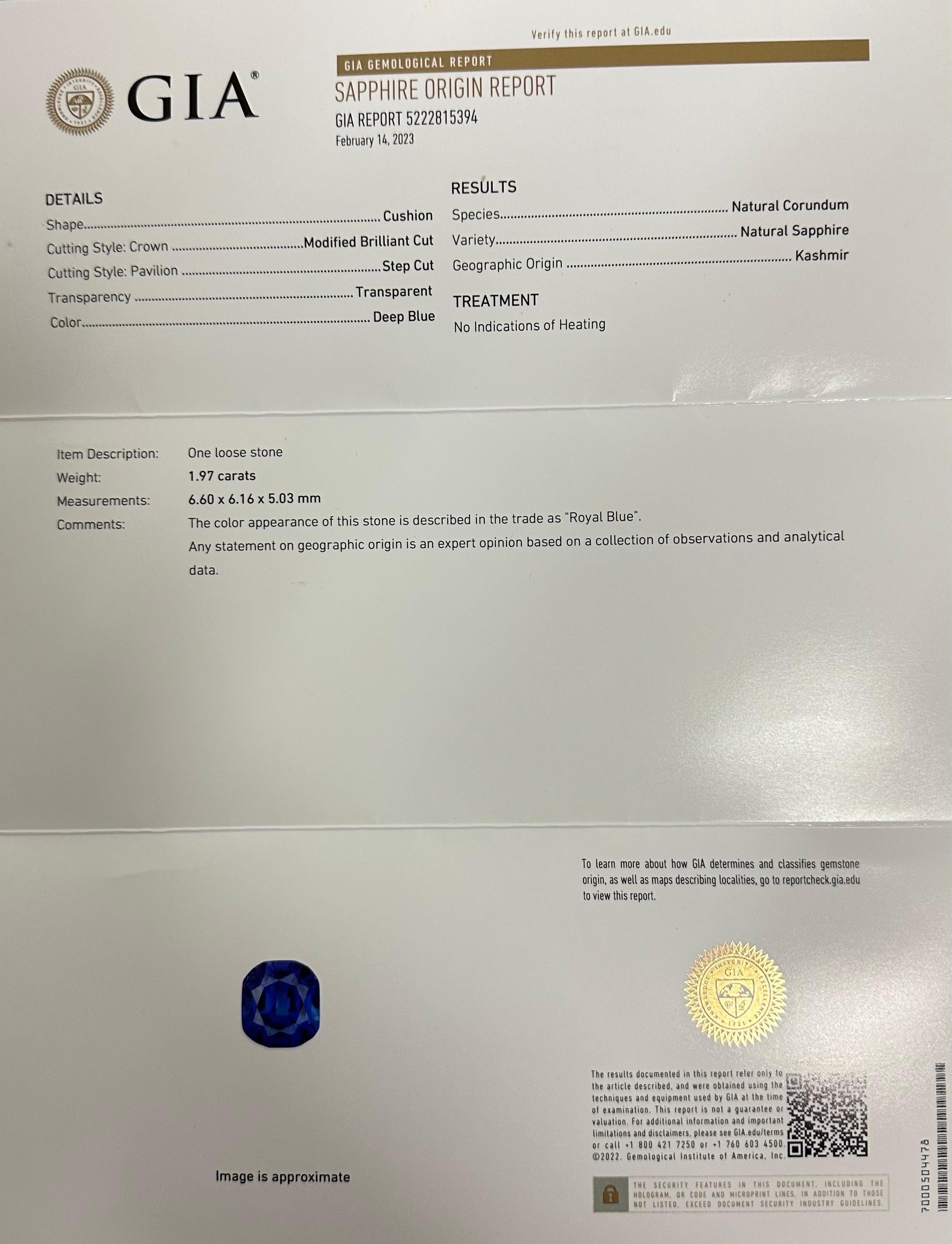 GIA-zertifizierter ROyal BLUE Saphir GIA-zertifizierter und erklärter Kaschmir-Edelstein (Art nouveau) im Angebot