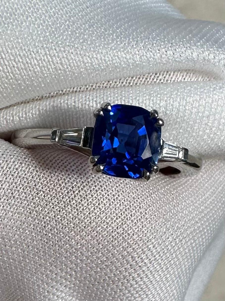 Cushion Cut GIA Certified Royal Blue Sapphire Ring GIA Certified and Stated Unheated Kashmir