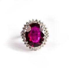 GIA Certified Rubellite and Diamond Ring in 18K Gold