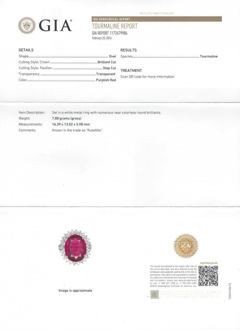 Anello con rubellite e diamante certificato GIA in oro 18 carati in vendita 1