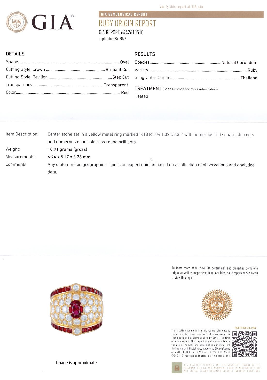 GIA certified Ruby 1.04 Carat Diamond 2.35 Ct Ring 18 Karat Yellow Gold In New Condition For Sale In München, DE