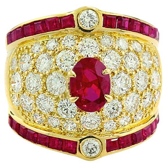 GIA certified Ruby 1.04 Carat Diamond 2.35 Ct Ring 18 Karat Yellow Gold For Sale