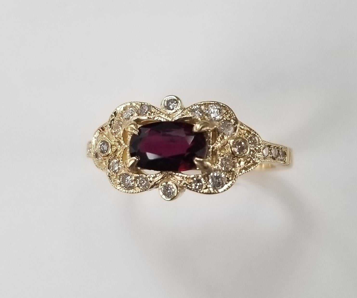 Cushion Cut GIA Certified Ruby 14 Karat Art Deco Style Ruby and Diamond Ring For Sale