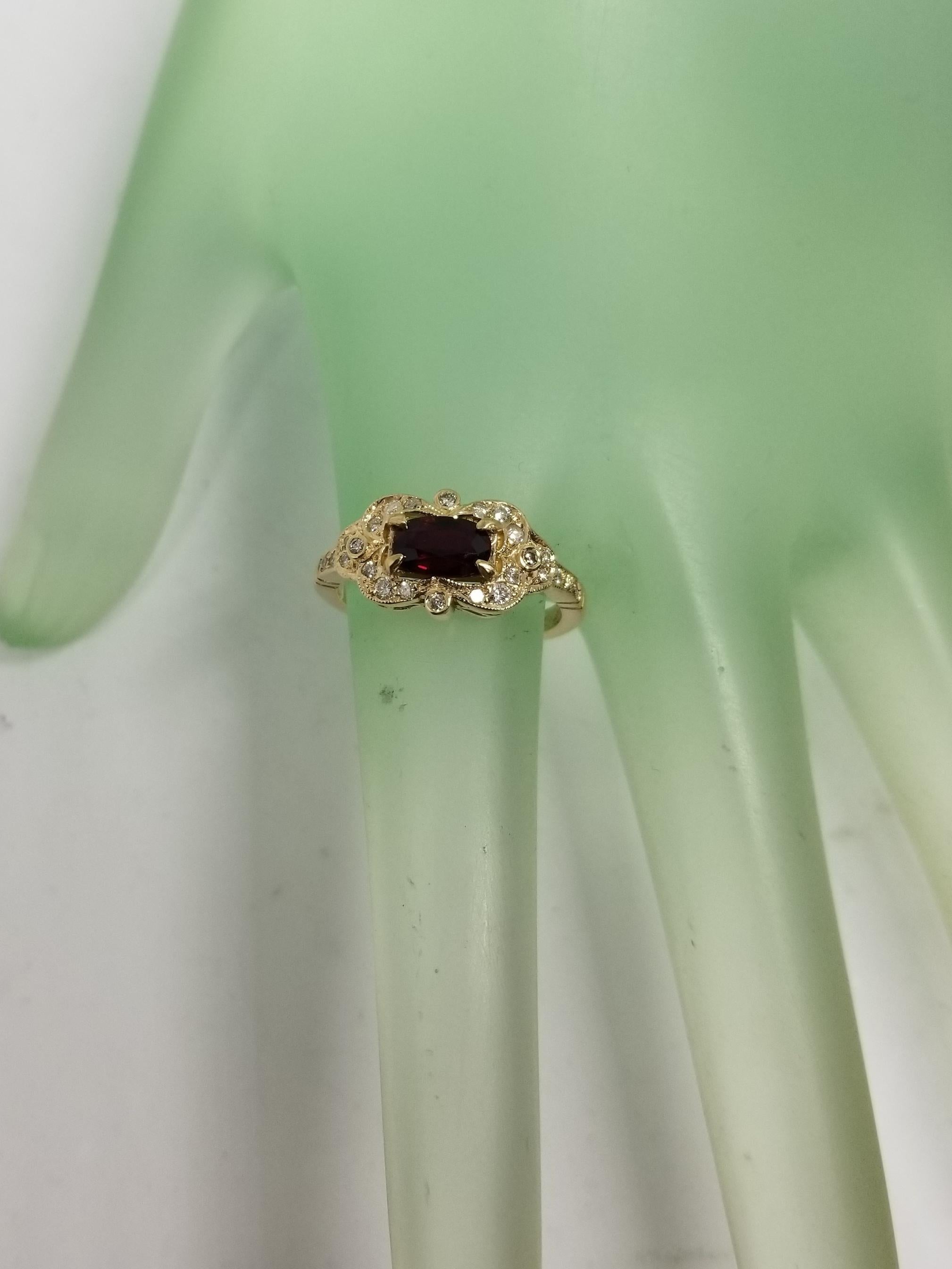 GIA-zertifizierter Rubin-Ring aus 14 Karat im Art-déco-Stil mit Rubin und Diamanten im Angebot 3
