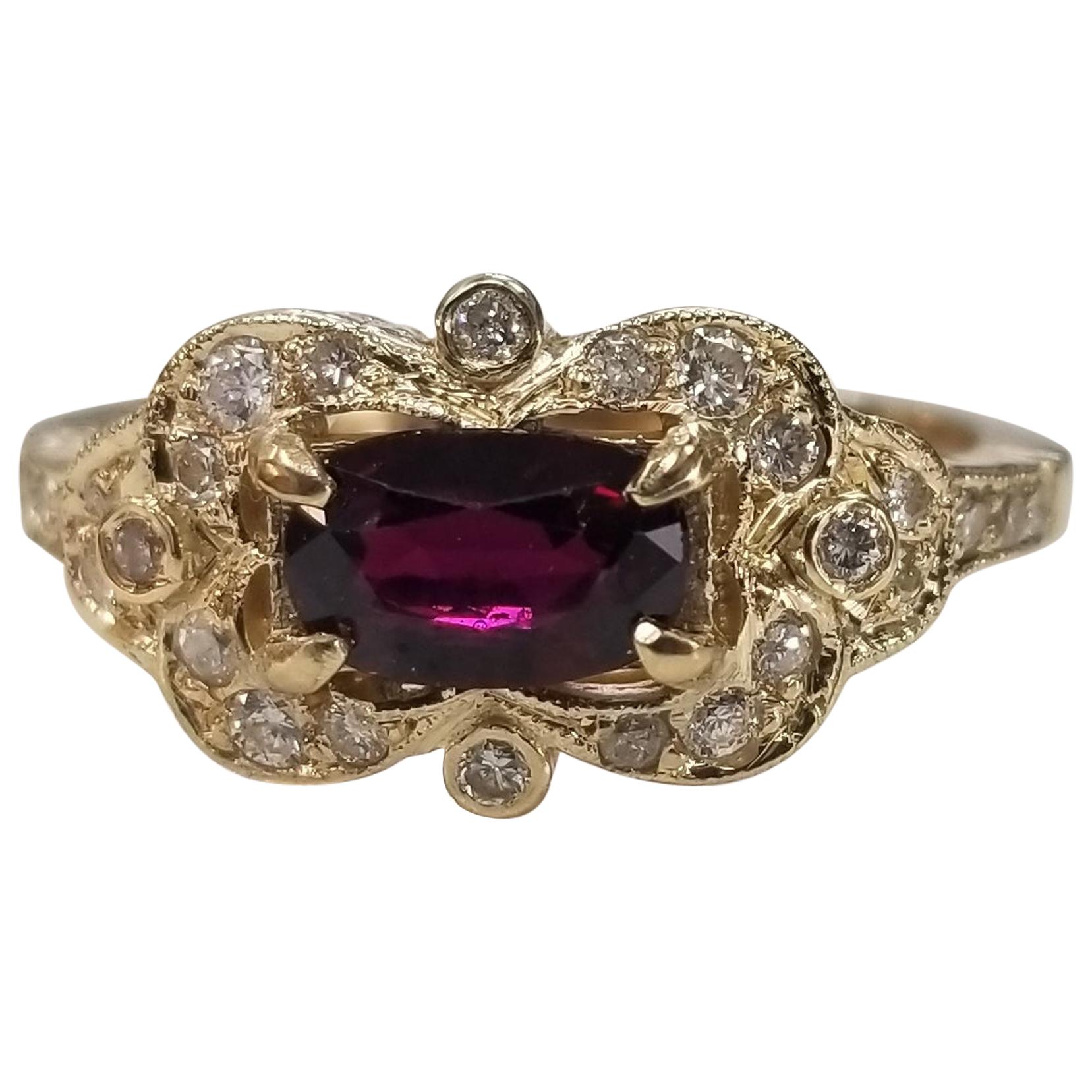 GIA Certified Ruby 14 Karat Art Deco Style Ruby and Diamond Ring For Sale