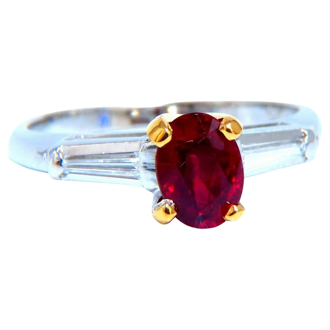 GIA Certified Ruby .99ct Diamond Ring Platinum Vivid Red Prime For Sale