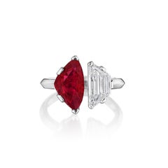 GIA-zertifizierter Rubin- und Diamant-Diamant-Ring Toi Et Moi aus Platin (Einzigartig)