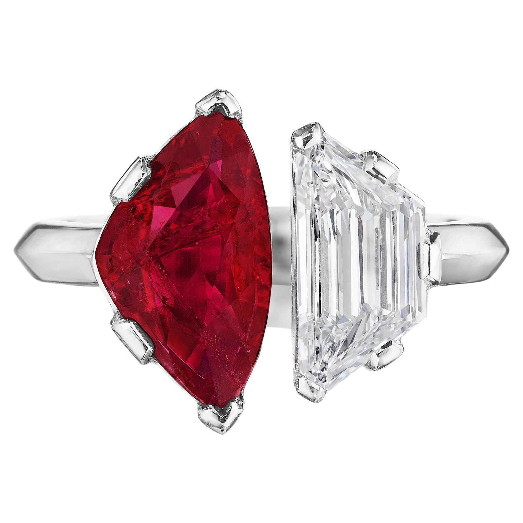 Anillo Toi Et Moi de Rubí y Diamante Certificado por el GIA en Platino (Único)