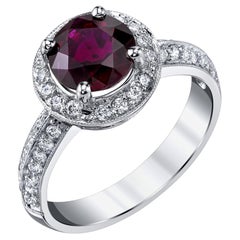 GIA Certified Ruby and Diamond Halo Engagement Ring, 2.41 Carats in White Gold