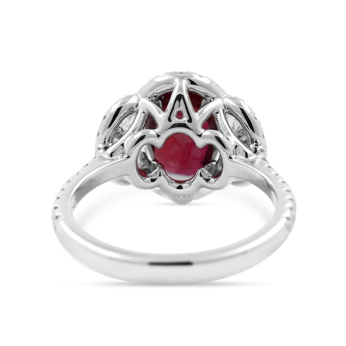 RUBY AND DIAMOND RING - 2.73 CT


Set in 18KT White gold


Total ruby weight: 1.81 ct
[ 1 stone ]
Color: Red
Origin: Mozambique

Total oval cut diamond weight: 0.47 ct
[ 2 diamonds ]
Color: G-F
Clarity: VS

Total brilliant cut diamond weight: 0.45