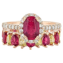 Memoryring aus 14 Karat Roségold mit GIA-zertifiziertem Rubin und gelbem Fancy-Diamant